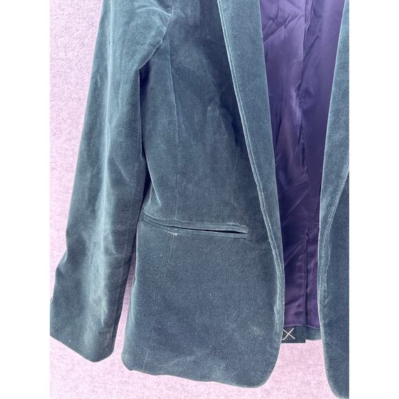 J Crew 365 Women's sz 2 Dark Green Velvet Blazer Open Front Work Office - Picture 4 of 10